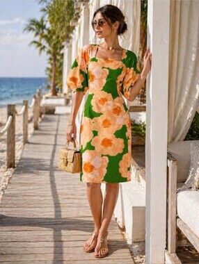 Eudon Choi Collective Floral Puff Sleeve Midi Dress Size 10